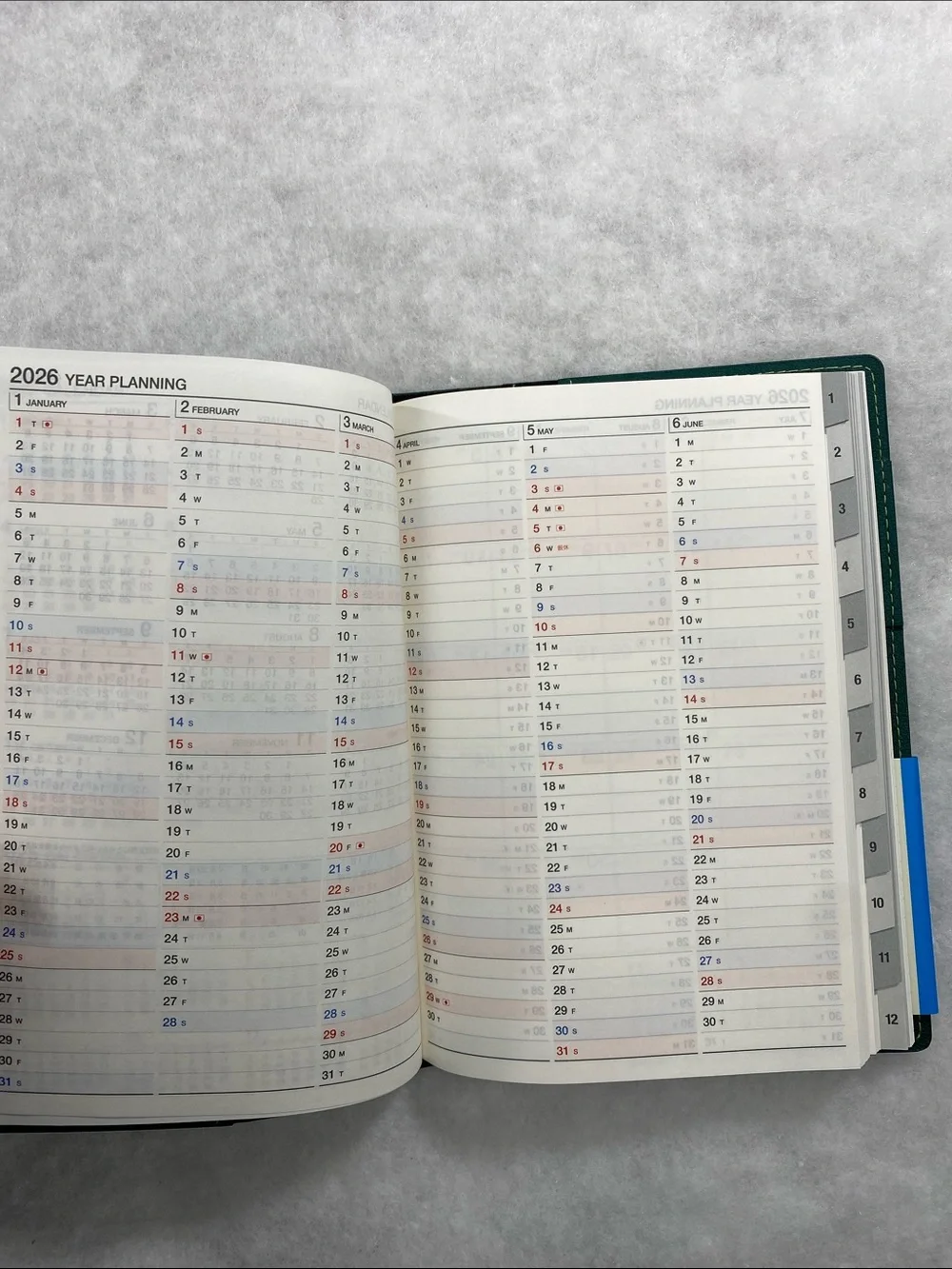 2026 Green Weekly Planner with Contrast Stitching